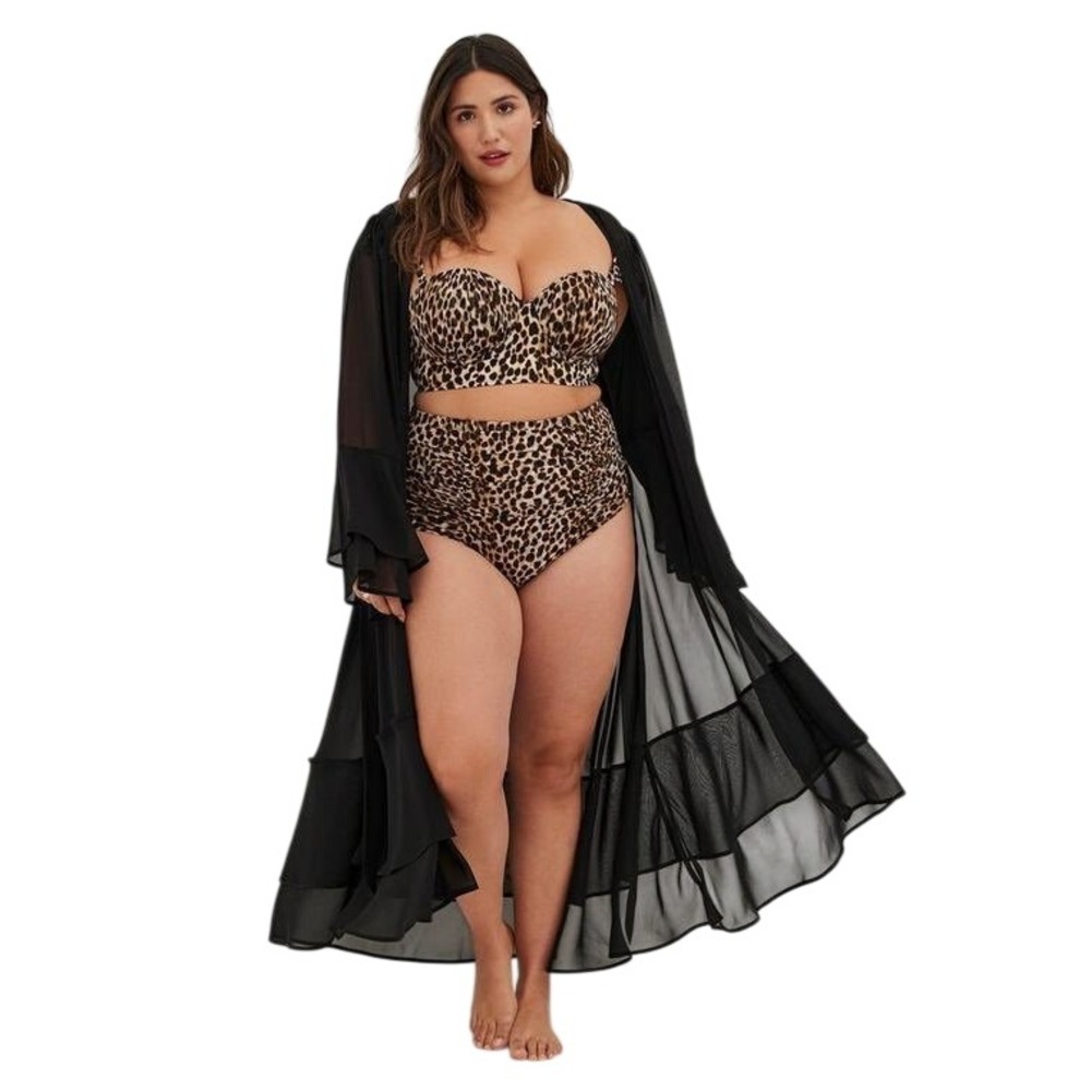 Torrid Plus Size 6X Kimono Swim Cover Up Black Chiffon Ruffle Witchy Gothic 1790